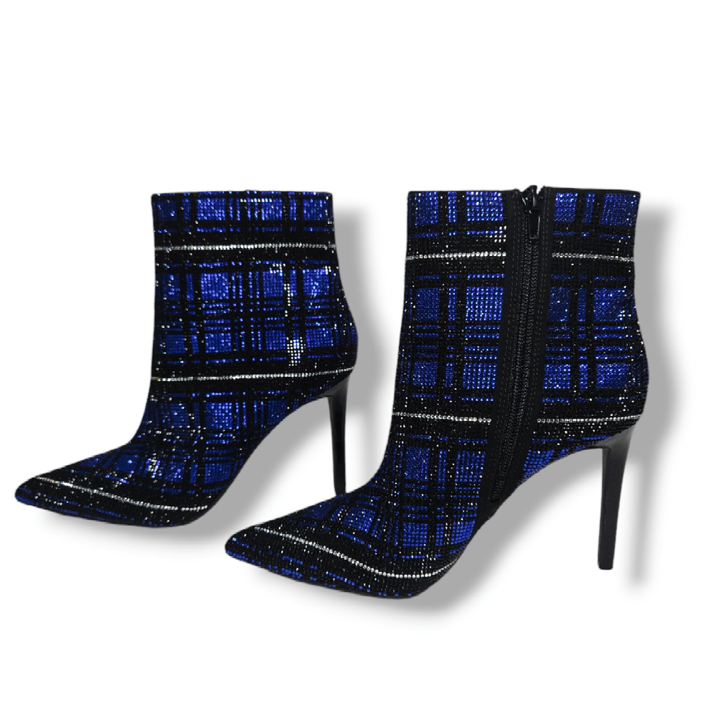 NWOB INC International Concepts Reisa Rhinestone Ankle Boots Sz. 6M Cobalt Plaid - Picture 3 of 9